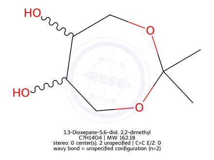 Chemical structure of 1,3-Dioxepane-5,6-diol, 2,2-dimethyl-