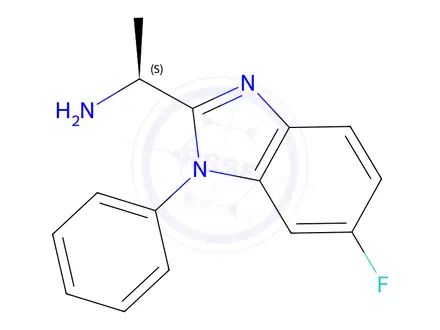 Chemical structure of (S)-1-(6-fluoro-1-phenyl-1H-benzo[d]imidazol-2-yl)ethan-1-amine