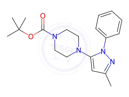 Chemical structure of tert-butyl 4-(3-Methyl-1-phenyl-1H-pyrazol-5-yl)piperazine-1-carboxylate