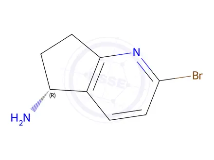 Chemical structure of (R)-2-bromo-6,7-dihydro-5H-cyclopenta[b]pyridin-5-amine