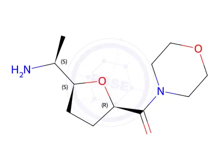Chemical structure of ((2R,5S)-5-((S)-1-aminoethyl)tetrahydrofuran-2-yl)(morpholino)methanone