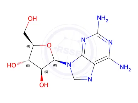 Chemical structure of (2R,3R,4R,5R)-2-(2,6-Diamino-9H-purin-9-yl)-5-(hydroxymethyl)tetrahydrofuran-3,4-diol