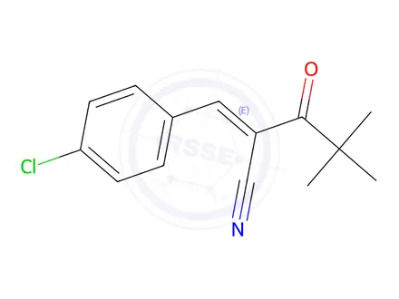 Chemical structure of (2E)-2-[(4-Chlorophenyl)methylidene]-4,4-dimethyl-3-oxopentanenitrile