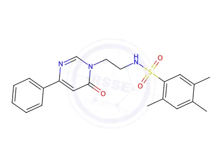 Chemical structure of 2,4,5-Trimethyl-N-(2-(6-oxo-4-phenylpyrimidin-1(6H)-yl)ethyl)benzenesulfonamide