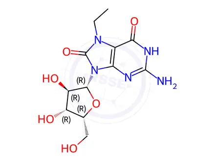 Chemical structure of 7-Ethyl-7,8-dihydro-8-oxo-9-(beta-D-xylofuranosyl)guanine