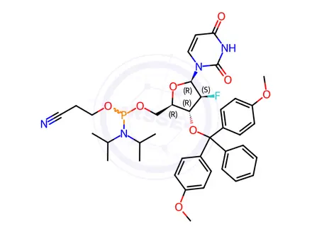 Chemical structure of Phosphoramidites Impurity 70 (3'DMT-2'F-dU CEP)