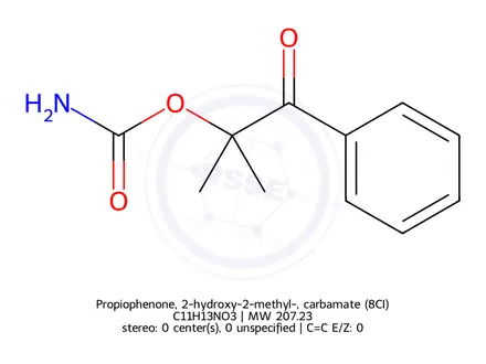 Chemical structure of Propiophenone, 2-hydroxy-2-methyl-, carbamate (8CI)