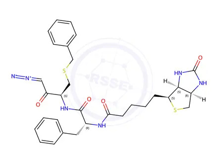 Chemical structure of biotin-phenylalanyl-(S-benzyl)cysteinyl-diazomethane