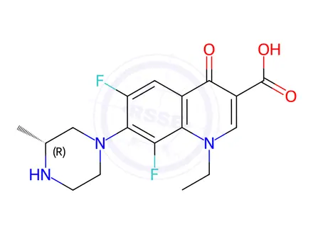 Chemical structure of (R)-1-Ethyl-6,8-difluoro-7-(3-methylpiperazin-1-yl)-4-oxo-1,4-dihydroquinoline-3-carboxylic acid