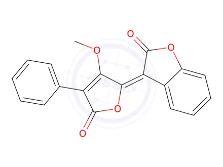 Chemical structure of (3E)-3-(3-Methoxy-5-oxo-4-phenyl-2(5H)-furanylidene)-1-benzofuran-2(3H)-one