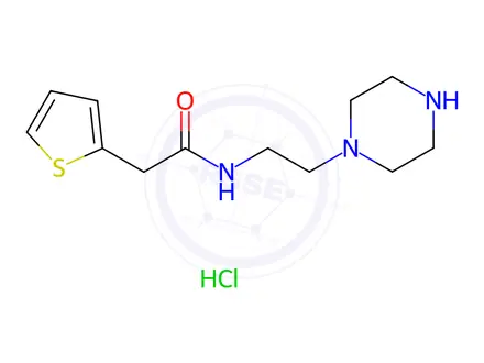 Chemical structure of N-(2-(piperazin-1-yl)ethyl)-2-(thiophen-2-yl)acetamide hydrochloride