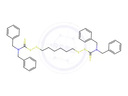 Chemical structure of 1,6-Bis(N,N′-dibenzylthiocarbamoyldithio)-hexan