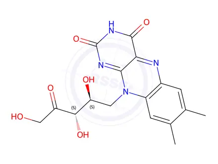 Chemical structure of 7,8-dimethyl-10-((2S,3S)-2,3,5-trihydroxy-4-oxopentyl)benzo[g]pteridine-2,4(3H,10H)-dione