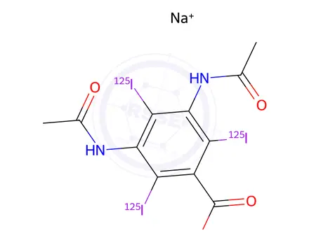 Chemical structure of 3,5-Di(acetylamino)-2,4,6-tri(125I)iodobenzoic acid sodium salt