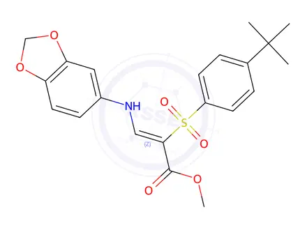 Chemical structure of Methyl (2Z)-3-[(2H-1,3-benzodioxol-5-yl)amino]-2-(4-tert-butylbenzenesulfonyl)prop-2-enoate