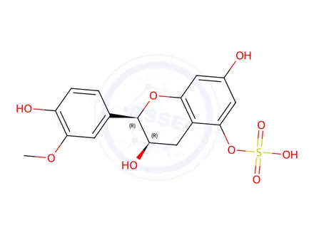 Chemical structure of (2R,3R)-3,4-Dihydro-3,7-dihydroxy-2-(4-hydroxy-3-methoxyphenyl)-2H-1-benzopyran-5-yl Hydrogen Sulfate