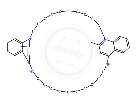 Chemical structure of 6,7,8,9,10,11,12,13,14,15,16,17,24,25,26,27,28,29,30,31,32,33-docosahydro-35,37-dimethyl-5,34:18,23-diethenodibenzo[b,r][1,5,16,20]tetraazacyclotriacontine-23,34-diium diacetate