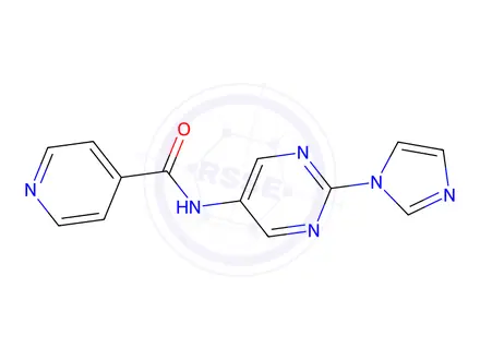Chemical structure of N-(2-(1H-Imidazol-1-yl)pyrimidin-5-yl)isonicotinamide