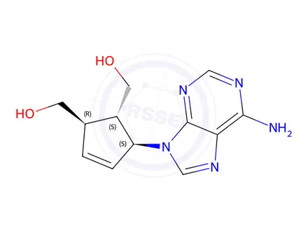 Chemical structure of 9-(4,5-bishydroxymethylcyclopent-2-en-1-yl)-9H-adenine