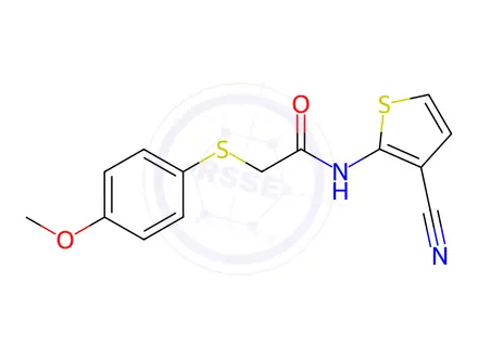 Chemical structure of N-(3-Cyanothiophen-2-yl)-2-((4-methoxyphenyl)thio)acetamide