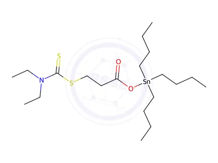 Chemical structure of Tributylstannyl 3-((diethylcarbamothioyl)thio)propanoate