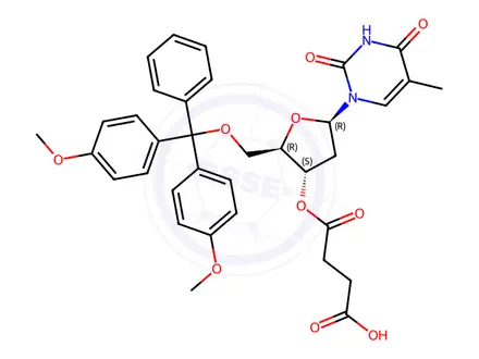 Chemical structure of 5'-O-(4,4'-Dimethoxytrityl)-thymidine-3'-O-succinic Acid