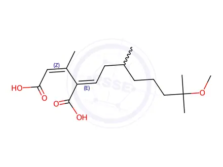 Chemical structure of (Z,E)-(±)-4-(7-methoxy-3,7-dimethyloctylidene)-3-methylpent-2-ene-1,5-dioic acid