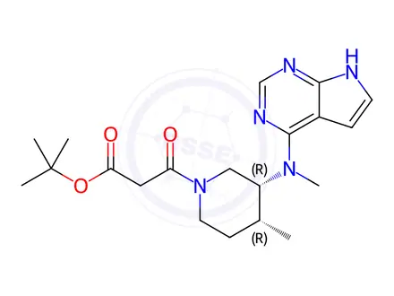 Chemical structure of tert-butyl 3-((3R,4R)-4-methyl-3-(methyl(7H-pyrrolo[2,3-d]pyrimidin-4-yl)amino)piperidin-1-yl)-3-oxopropanoate