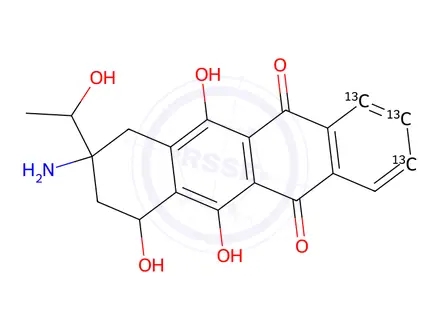 Chemical structure of 9-Amino-7,8,9,10-tetrahydro-6,7,11-trihydroxy-9-(1-hydroxyethyl)-5,12-naphthacenedione-13C3