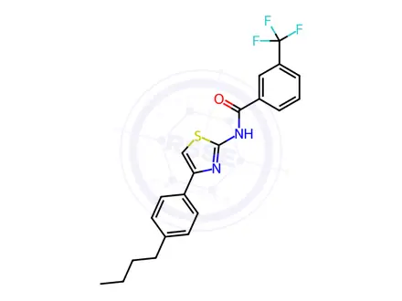 Chemical structure of N-[4-(4-Butylphenyl)-1,3-thiazol-2-yl]-3-(trifluoromethyl)benzamide