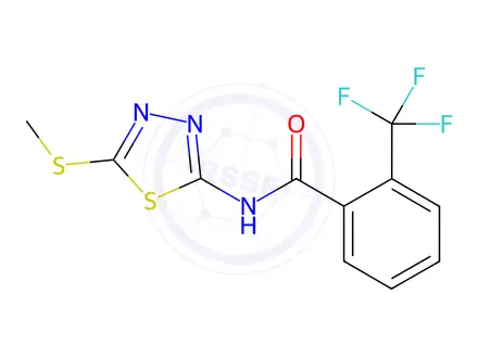 Chemical structure of N-(5-(Methylthio)-1,3,4-thiadiazol-2-yl)-2-(trifluoromethyl)benzamide