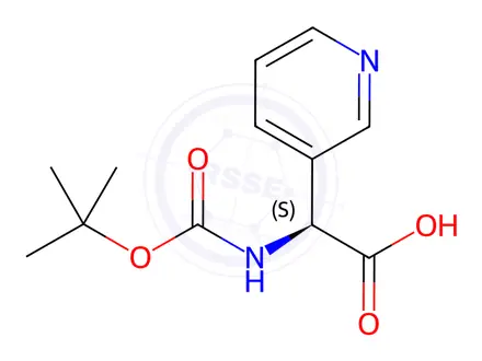 Chemical structure of (S)-2-((tert-butoxycarbonyl)amino)-2-(pyridin-3-yl)acetic acid