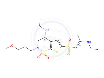 Chemical structure of (R,E)-N-Ethyl-N'-((4-(ethylamino)-2-(3-methoxypropyl)-1,1-dioxido-3,4-dihydro-2H-thieno[3,2-e][1,2]thiazin-6-yl)sulfonyl)acetimidamide