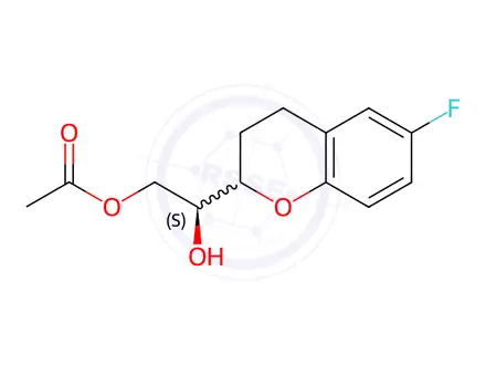 Chemical structure of (S)-2-((R)-6-fluorochroman-2-yl)-2-hydroxyethyl acetate