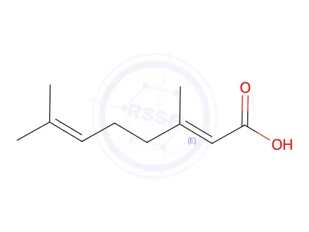 Chemical structure of (E)-3,7-dimethylocta-2,6-dienoic acid