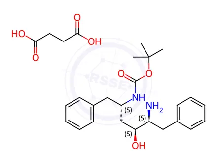 Chemical structure of [2S,3S,5S]-2-Amino-3-hydroxy-5-tert-butyloxycarbonylamino-1,6-diphenylhexane succinate salt