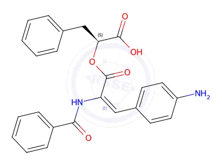 Chemical structure of O-(alpha-(benzoylamino)cinnamoyl)-beta phenyllactate