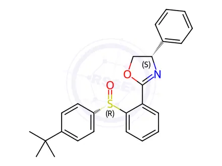Chemical structure of Oxazole, 2-[2-[(R)-[4-(1,1-dimethylethyl)phenyl]sulfinyl]phenyl]-4,5-dihydro-4-phenyl-, (4S)-