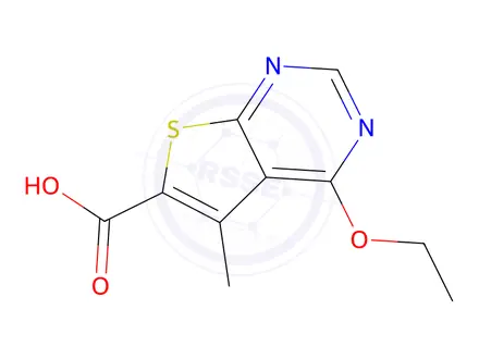 Chemical structure of 4-ethoxy-5-methylthieno[2,3-d]pyrimidine-6-carboxylic acid