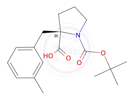 Chemical structure of (R)-1-(tert-butoxycarbonyl)-2-(3-methylbenzyl)pyrrolidine-2-carboxylic acid