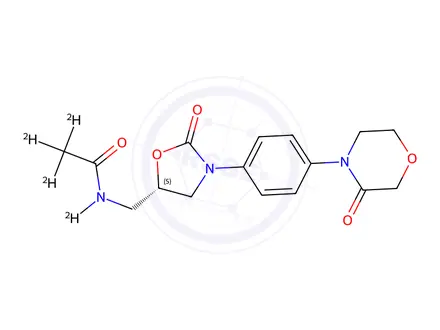 Chemical structure of N-[[(5S)-2-Oxo-3-[4-(3-oxo-4-morpholinyl)phenyl]-5-oxazolidinyl]methyl]-acetamide-d4