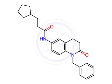 Chemical structure of N-(1-Benzyl-2-oxo-1,2,3,4-tetrahydroquinolin-6-yl)-3-cyclopentylpropanamide