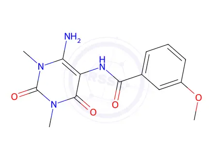 Chemical structure of Benzamide, N-(6-amino-1,2,3,4-tetrahydro-1,3-dimethyl-2,4-dioxo-5-pyrimidinyl)-3-methoxy-