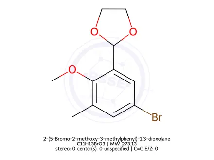 Chemical structure of 2-(5-Bromo-2-methoxy-3-methylphenyl)-1,3-dioxolane