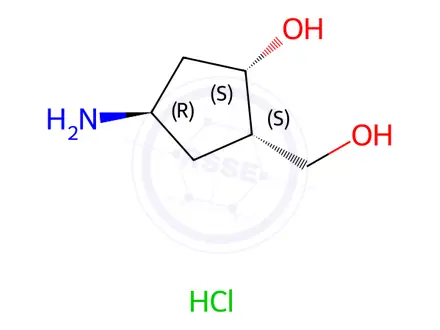 Chemical structure of (1S,2S,4R)-4-amino-2-(hydroxymethyl)cyclopentanol hydrochloride