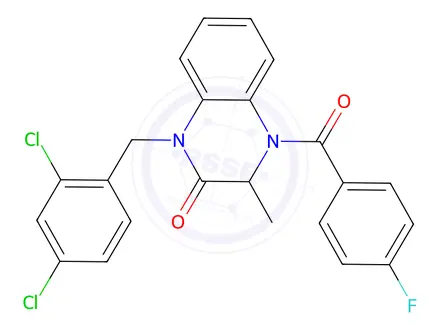 Chemical structure of 1-[(2,4-Dichlorophenyl)methyl]-4-(4-fluorobenzoyl)-3-methyl-1,2,3,4-tetrahydroquinoxalin-2-one