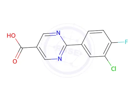 Chemical structure of 2-(3-Chloro-4-fluorophenyl)pyrimidine-5-carboxylic acid