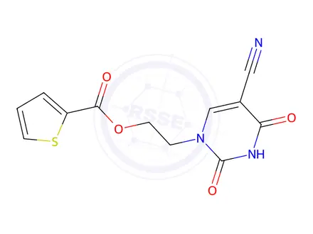 Chemical structure of 2-(5-Cyano-2,4-dioxo-1,2,3,4-tetrahydropyrimidin-1-yl)ethyl thiophene-2-carboxylate