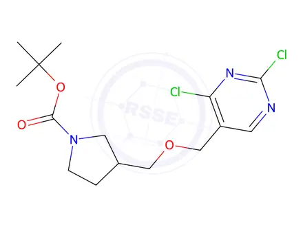 Chemical structure of tert-Butyl 3-(((2,4-dichloropyrimidin-5-yl)methoxy)methyl)pyrrolidine-1-carboxylate