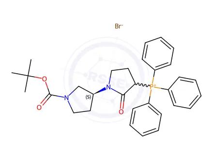Chemical structure of ((3'S)-1'-(tert-Butoxycarbonyl)-2-oxo-[1,3'-bipyrrolidin]-3-yl)triphenylphosphonium bromide